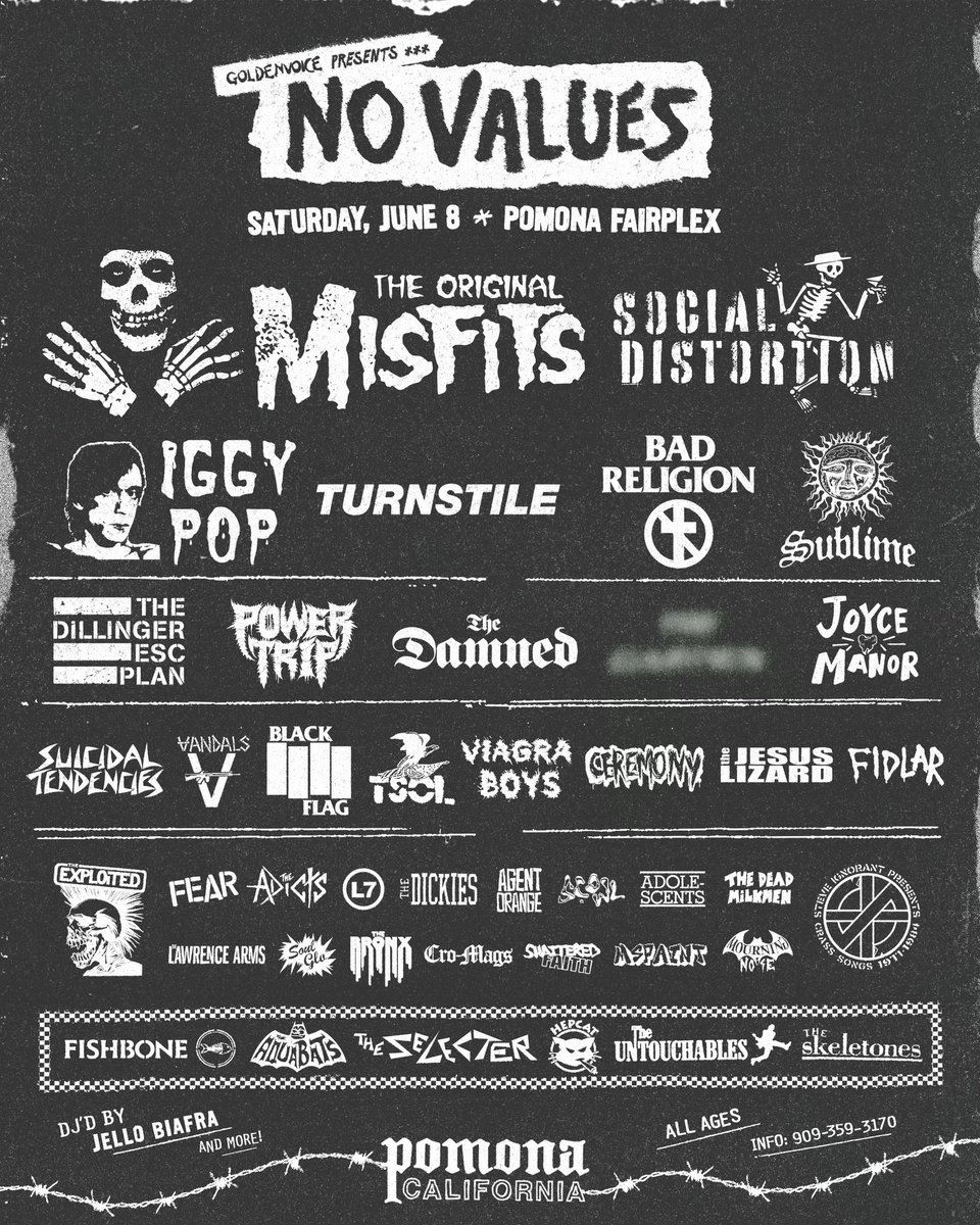 ORIGINAL MISFITS HEADLINE @NOVALUESfest SAT JUNE 8, POMONA, CA — TIX ON SALE FRI FEB 23 @ 11AM PT @ NOVALUES.com