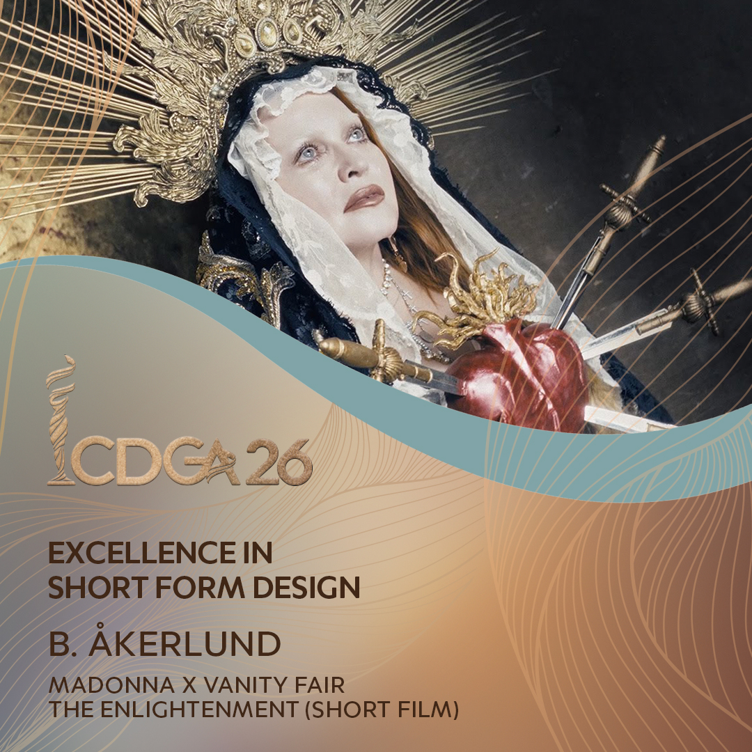 The award for Excellence in Short Form Design goes to costume designer B. Åkerlund for 'Madonna X Vanity Fair – The Enlightenment' (Short Film). #CDGA @cdglocal892 #CostumeDesignersGuild #CDG892