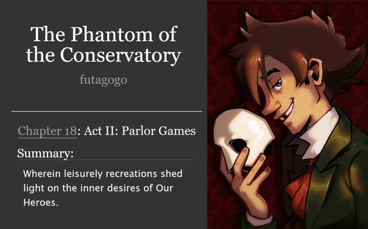 futagogo's tweet photo. In chapter 18 of The Phantom of the Conservatory, fortune-telling and fellatio are in the cards! ♥️♣️♦️♠️
https://t.co/TcFmOQdX65

Thank you @ring0stein again for the beautiful commission!🎭
#metalfamily #glam #ches #chesglam #phantomoftheconservatory https://t.co/HL36Ms2ht2