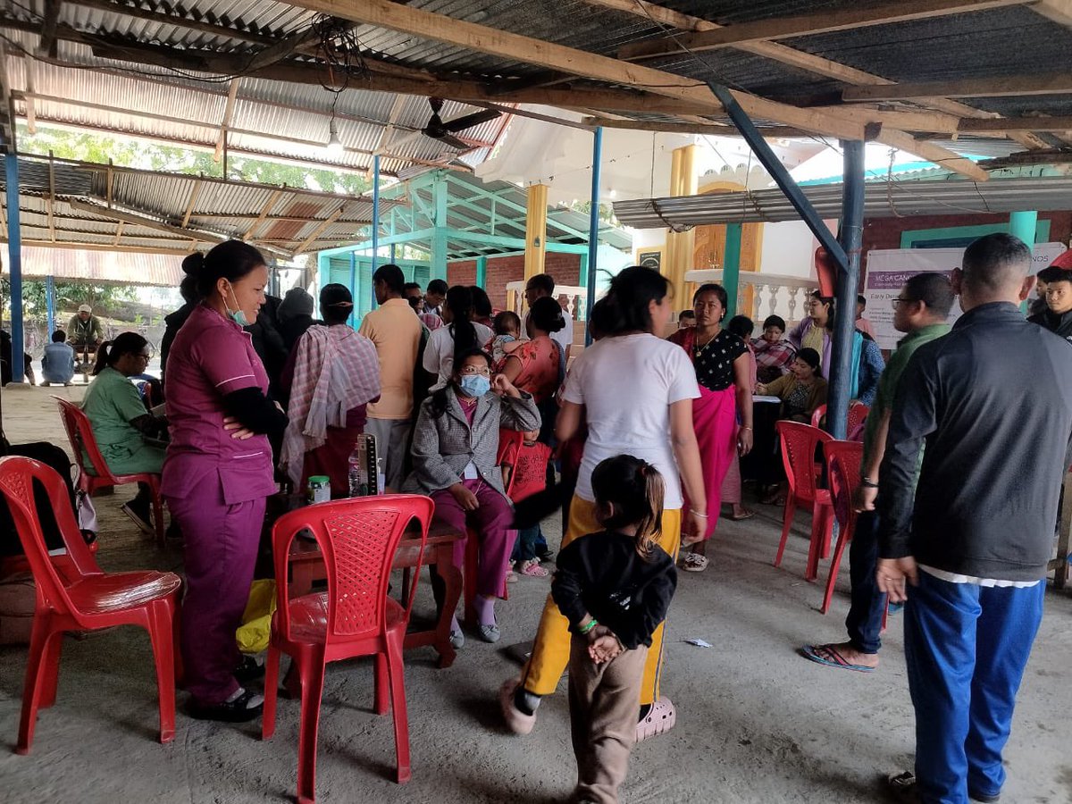1st day of medical health camp at Santhong Community hall relief camp in collaboration with #karkinos for early detection of cancer .