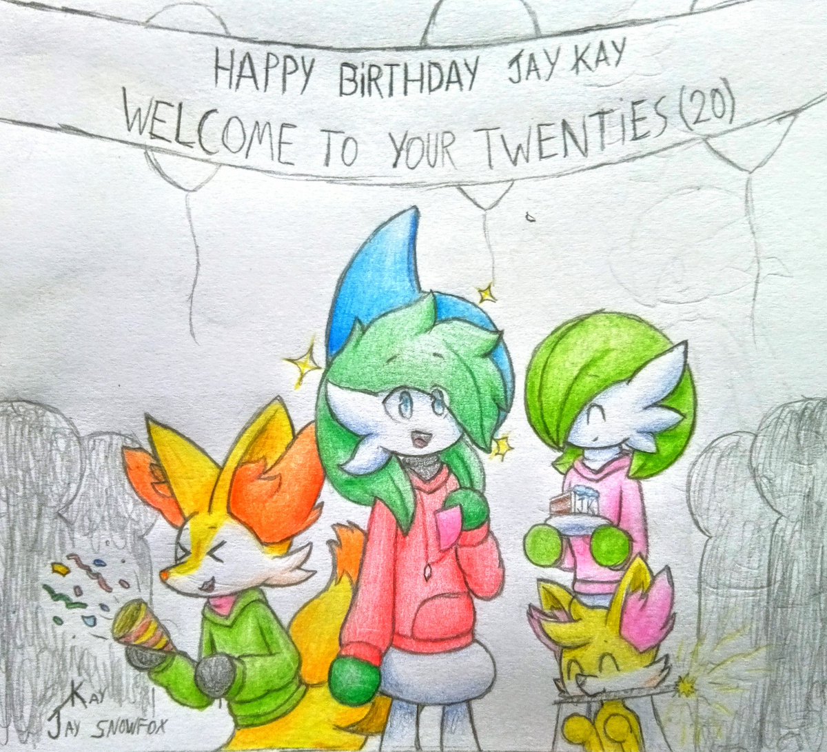 Now today it's my birthday, hooray

And that also means that I'm now going into a new decade of my years, going from 10's to 20's, surely was a wild ride for me these last 10 years, now I move forward along with my dear people

#birthday #Pokemon #art