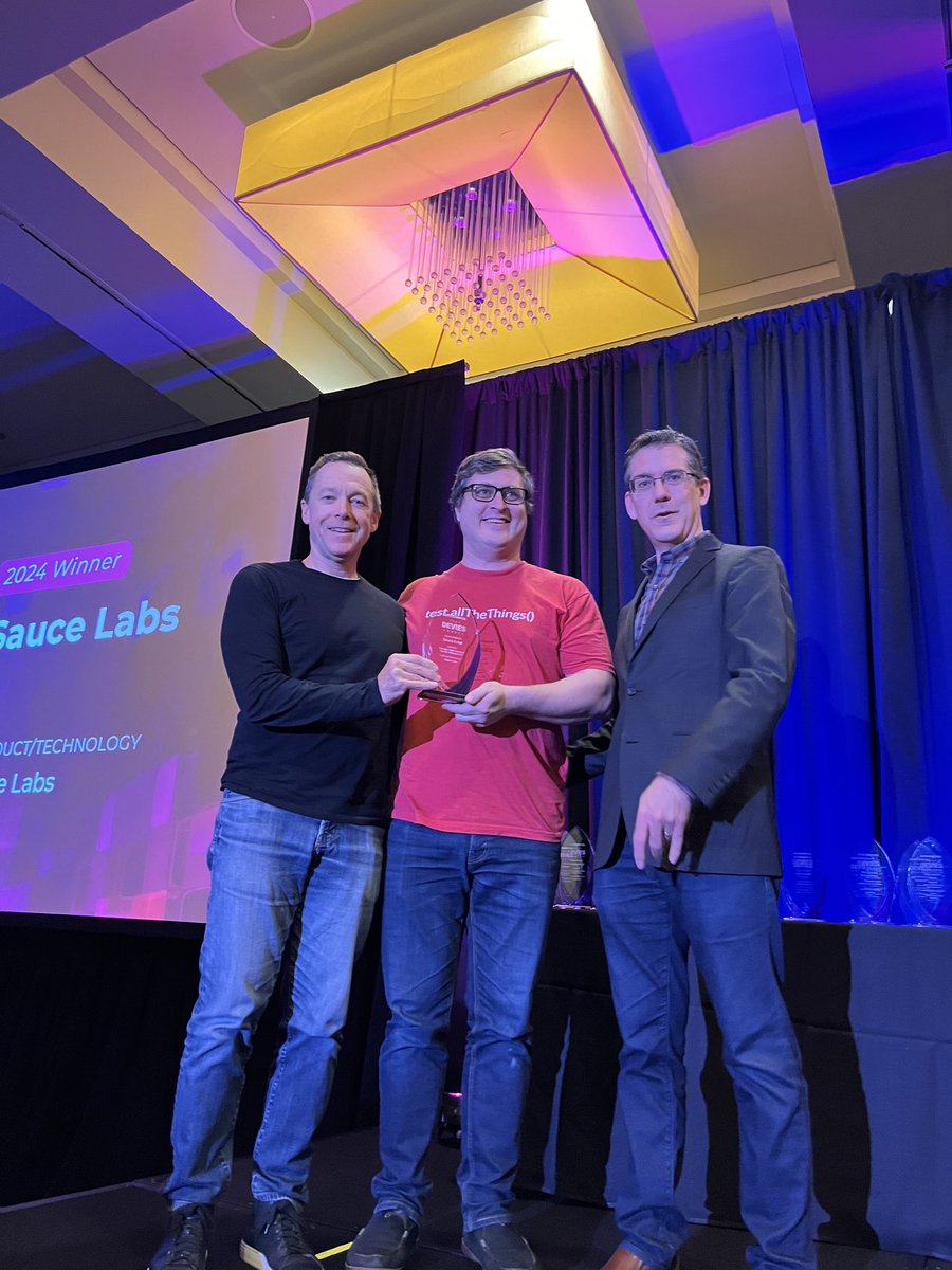 JasonEBaum1's tweet image. So awesome 😎 Sauce takes home the DEVIE for the “DevOps: Code Testing &amp;amp; Quality Management” category at Developer Week! #devies #developerweek @titusfortner