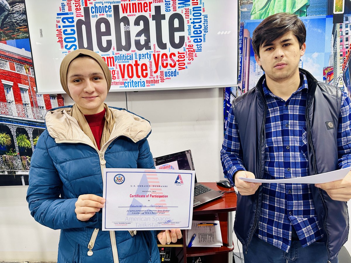 ASBokhtar's tweet photo. 👩‍🎓Congratulations to: 👏 #American Space Bokhtar’s #Debate Girls Course participants from Bokhtar successfully completed a 3-month debate for girls course.   Participants were awarded certificates of #achievement. https://t.co/wjltXIYFNd