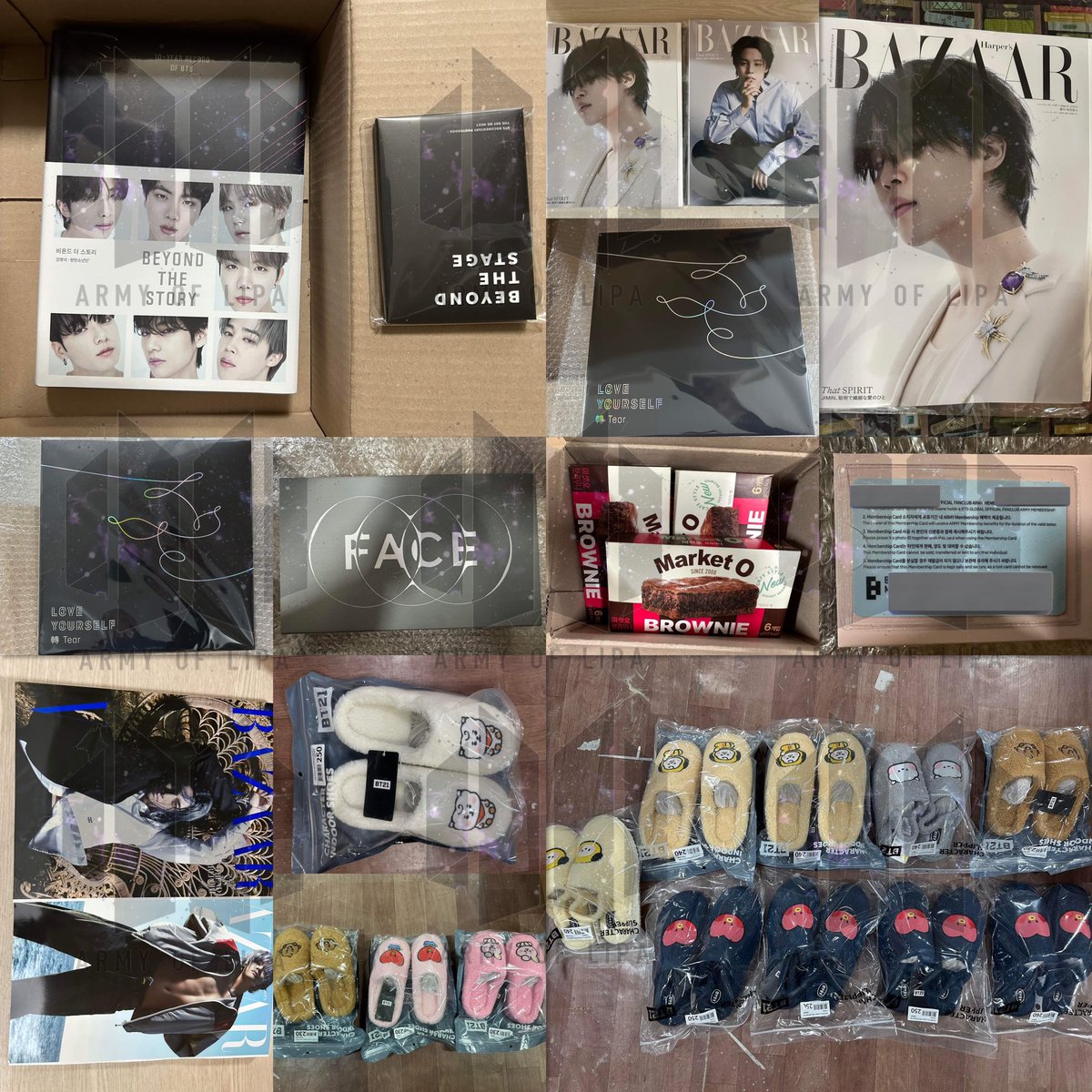 ARMYofLipa's tweet photo. #AOLUpdates

📍Arrivals - KR address 

- Jimin x Bazaar Magazines
- BTS Love Yourself Tear LP
- V x Bazaar Magazines 
- Merch Box 14
- K-Snacks
- BT21 Fur Slippers 
- Beyond The Story PB https://t.co/AU14gFPfyl