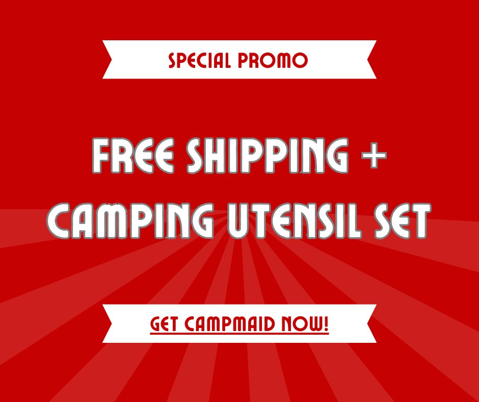 CampMaid's tweet photo. FREE SHIPPING + FREE CAMPING UTENSIL SET for every CampMaid purchase 

Buy now @CampMaid.com and @Amazon.com

#campmaid #dutchoven #cookingsystem #dutchovencooking #charcoal #charcoals #charcoalcooking #campcooking #outdoorliving #outdoorcooking #castiron #castironskillet https://t.co/ODFydPlxq8