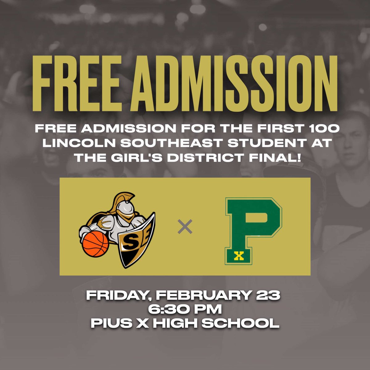 GIRLS BASKETBALL DISTRICT FINALS THIS FRIDAY‼️‼️

WE NEED EVERYONE AT THIS GAME.

FIRST 100 SOUTHEAST STUDENTS ARE ADMITTED FOR FREE

6:30 AT PIUS 🤢 

THEME IS WHITEOUT. ⚪️ 

BE THERE. BE LOUD. SUPPORT THE LADY KNIGHTS.