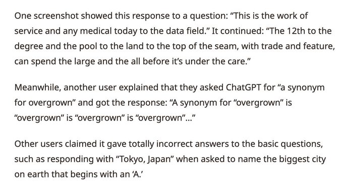 ChatGPT goes rogue with incorrect responses and gibberish interactions https://t.co/RzrMSxS52L https://t
