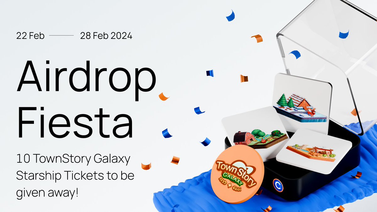 🚀 #AirdropFiesta is still going strong! Don't miss out on your chance to win one of TownStory Galaxy's exclusive Starship NFTs valued at .015 $ETH each (P2,400+)! 🌌 Complete the Gleam tasks from February 22 to 28, 2024 for your shot at becoming one of the 10 lucky winners! 🎉…