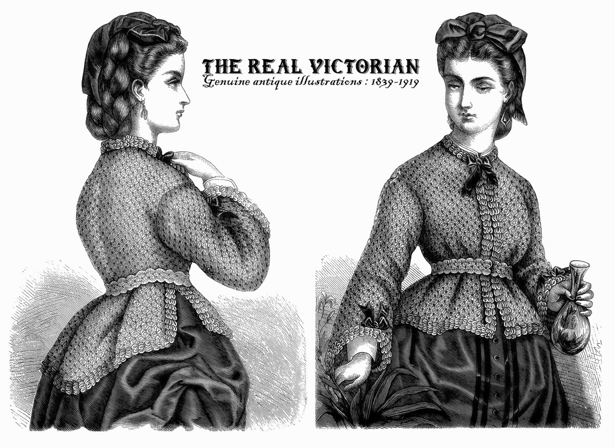 Victorian lady in knit jacket, 1873 - bit.ly/49MOwHz.  
| #19thcentury #fashion #fashionhistory #belleepoque #gildedage #illustration #oldpaper #vintageart #vintagestyle