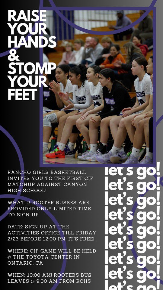 Attention Rancho Students… please come out and support your Lady Cougars as they look to win their first CIF Championship in school history!! Here’s how 👇🏽👇🏽👇🏽👇🏽👇🏽👇🏽👇🏽👇🏽👇🏽