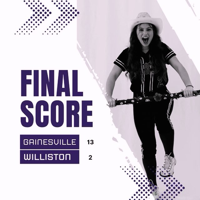 GHSSoftball_2's tweet photo. Lady Canes blew thru Williston with a 13-2 win over the Red Devils! 🌀🌪️🥎💜
@D1Softball @D1SoftballNews @MaxPreps @GNVpreps @BothSidesSports @Kevin_On_Sports @ainslielee_ @RAWE_RECRUITS @FHSAA https://t.co/cTsxu1MLzI