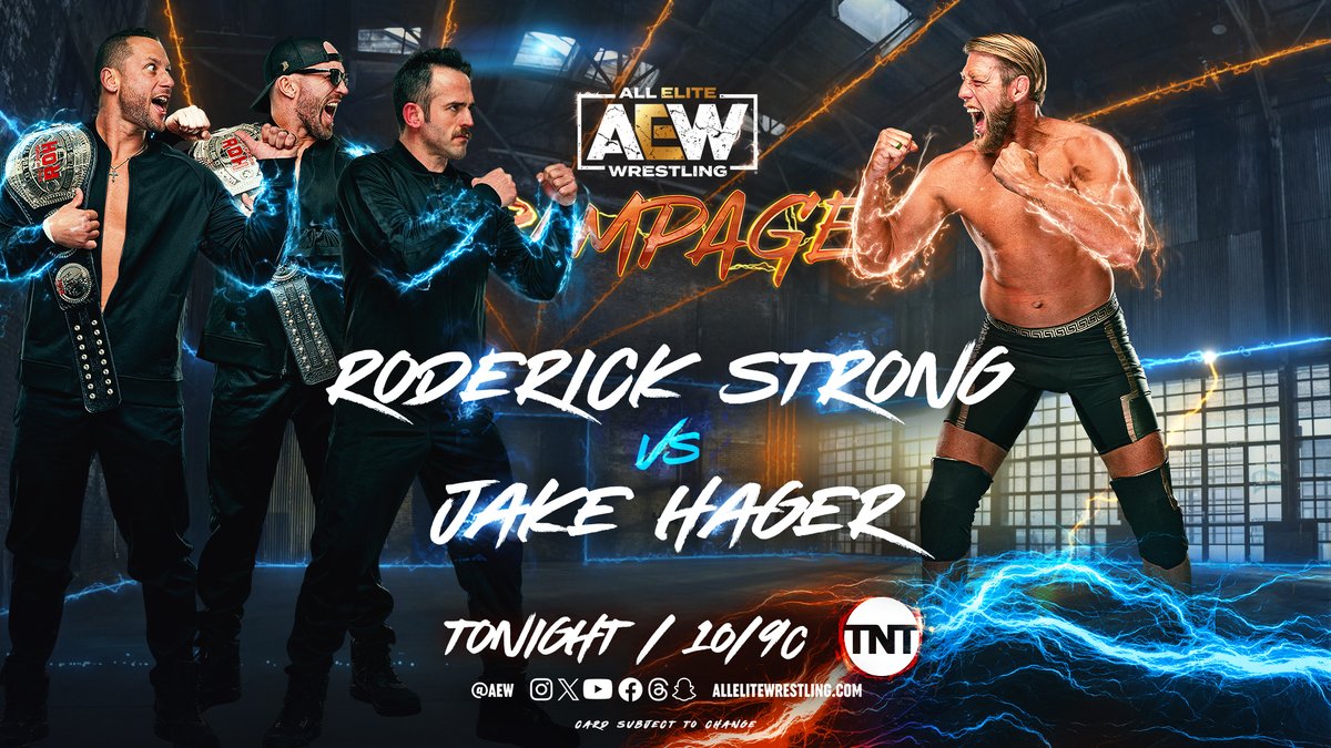 TONIGHT! Friday Night #AEWRampage 10pm ET/9pm CT | TNT Ahead of challenging Orange Cassidy for the #AEW International Championship at #AEWRevolution, #UndisputedKingdom’s @RoderickStrong takes on OU alumni @RealJakeHager TONIGHT on #AEW Rampage!