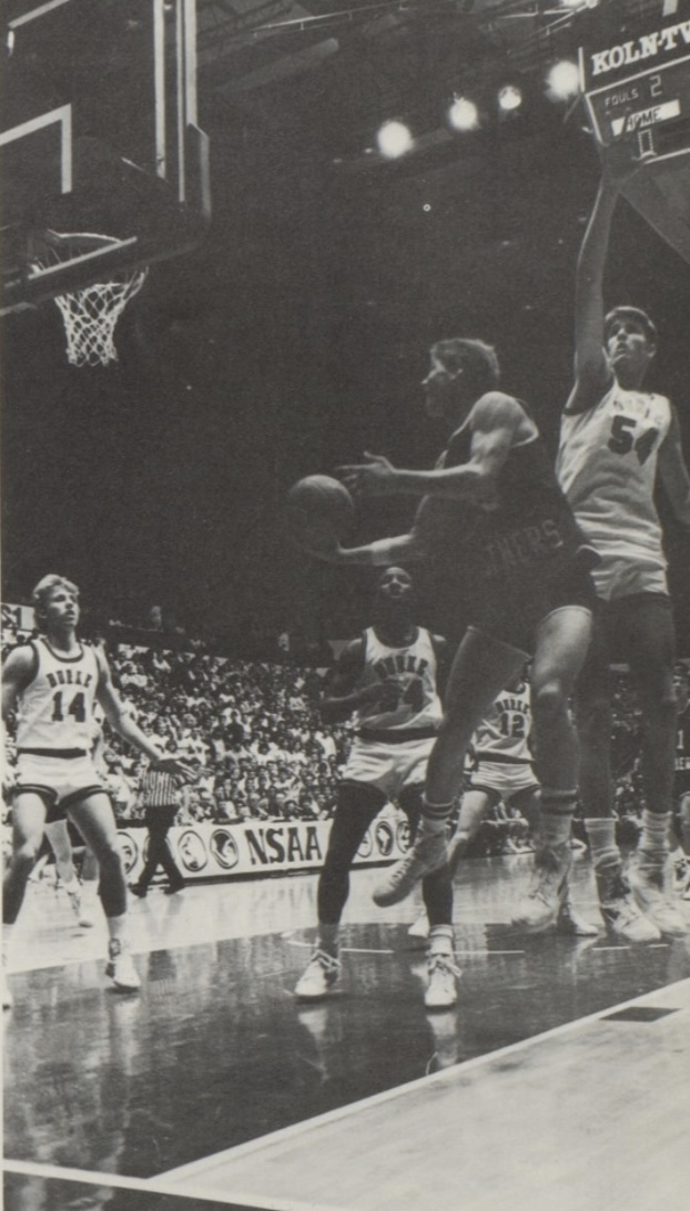 Norfolk's Troy Drahota worked past Burke seven-footer Rich King in the 1987 semifinals.