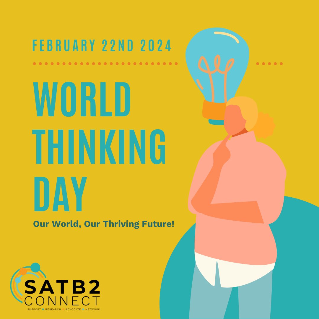 SATB2Connect's tweet photo. February 22 is World Thinking Day and we wouldn’t be surprised if many of you haven’t heard about it. Each year the theme changes and for 2024 the theme is… Our World, Our Thriving Future.
 
See the comments for the rest 😉 https://t.co/X5oJ0R8YRS