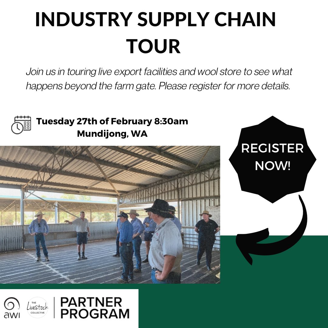 Want to come on a tour of live export facilities and wool store. Register for more details forms.monday.com/forms/3c9c90d5…