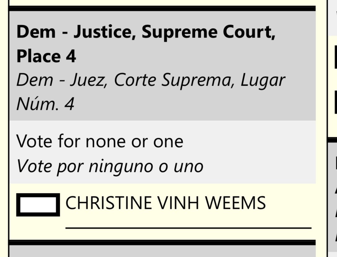 Very surreal to see my name on the ballot for the Texas Supreme Court! Voted today! Your turn.