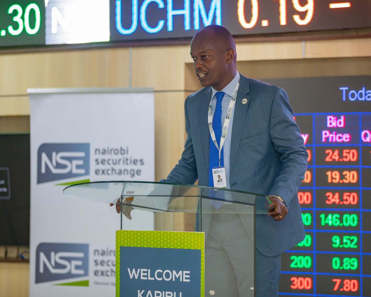 The NSE led by the Chairman @KipronoKittony and the Chief Executive @g_odundo welcomed the incoming Chief Executive @mwiti_frank on a meet and greet with the staff of the NSE following his new appointment. Welcome to the Exchange Frank Mwiti #NSEMarketPlace