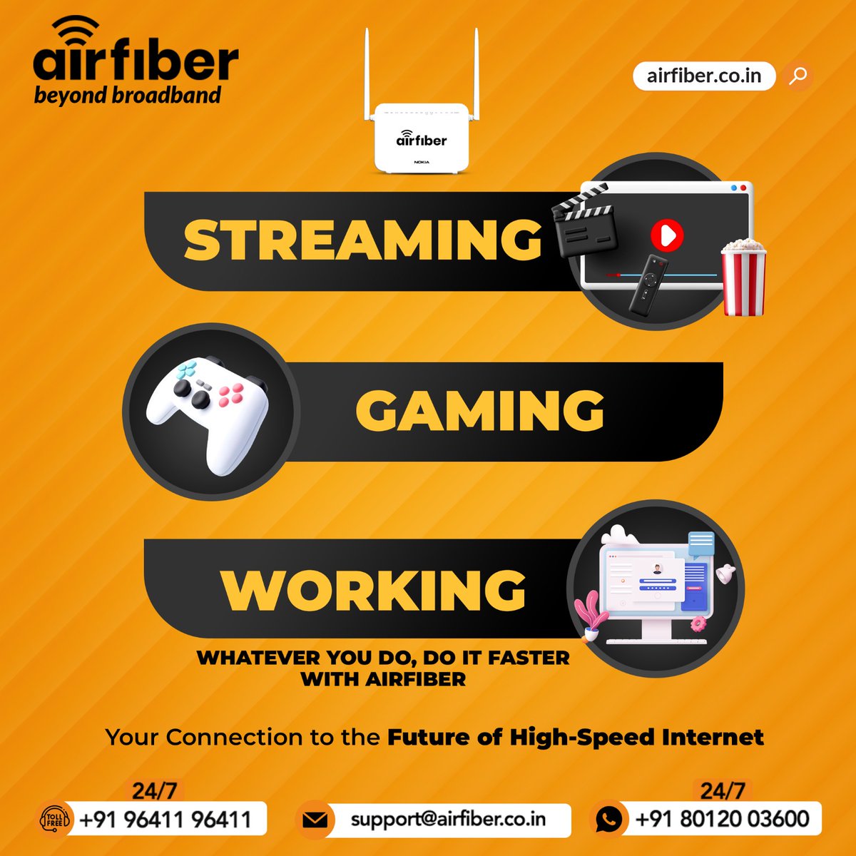 Work, learn, and entertain seamlessly with AirFiber's reliable connection..!!

Airfiber Broadband in Hosur !!

#Hosur | #InternetService | #FastInternetSpeed | #Airfiber | #smartservice | #Offer | #24HoursSupport | #streaming | #StreamingLive | #gaming | #gamingvideos | #working