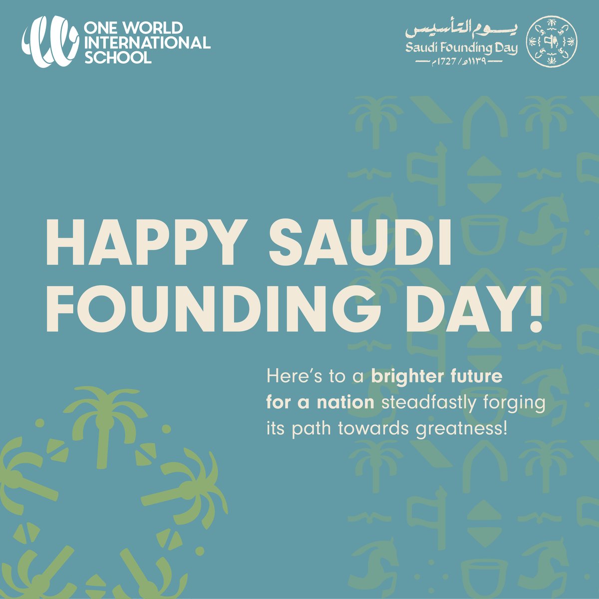 OWISRiyadh's tweet photo. Happy Founding Day to Saudi Arabia! Today,
we celebrate a nation that's boldly forging ahead
toward greatness, fueled by the rich legacy of its past
and the boundless opportunities of the future.

#SaudiNationalDay, #الیوم_الوطني_السعودي, #SaudiPride
#KSAFoundingDay https://t.co/JJnSwlExQC