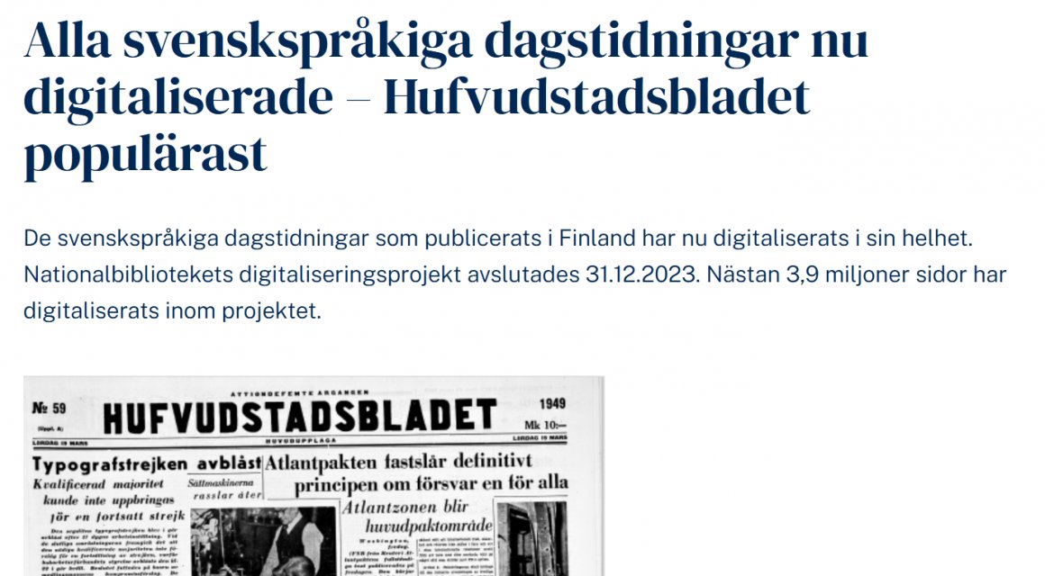 Alla svenskspråkiga dagstidningar i Finland digitaliserade dlvr.it/T34rYP