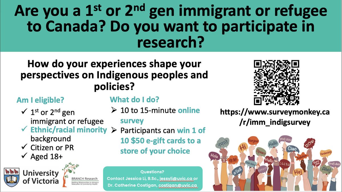 ‼️ Recruiting research participants 

If you're Canadian, 18+ years old, &amp; have an ethnic/racial minority background, please complete this short (10-15 min) survey: surveymonkey.ca/r/imm_indigsur…
Feel free to share!   

#research #participate #AcademicTwitter #psychology