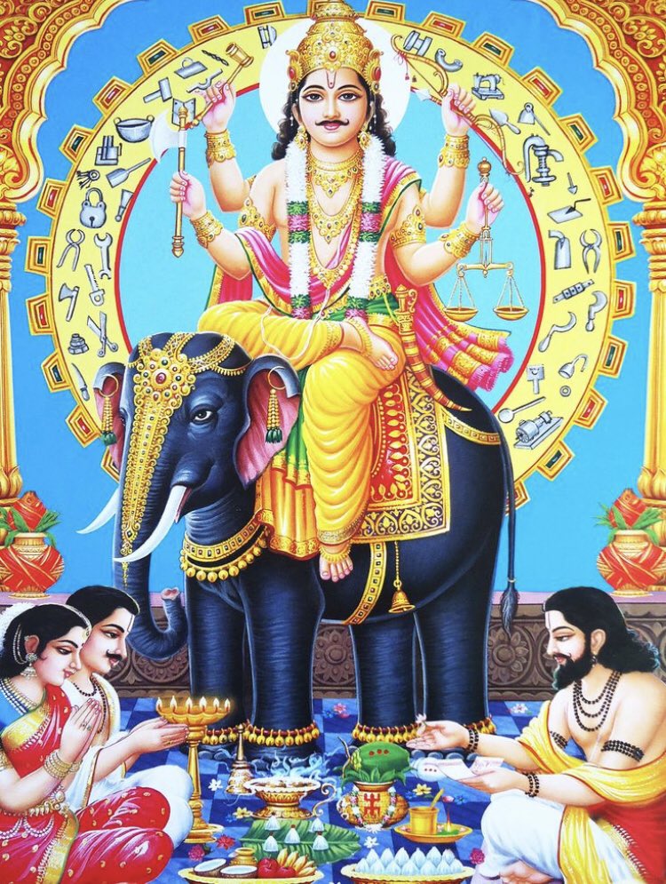 Weapons, chariots, cities of gold The world's 1st architect and engineer, his creations are eons old Respect your tools, respect workers irrespective of the positions they hold Only then will Vishwakarma's blessings come to you a thousand fold #VishwakarmaJayanti Pic-Google