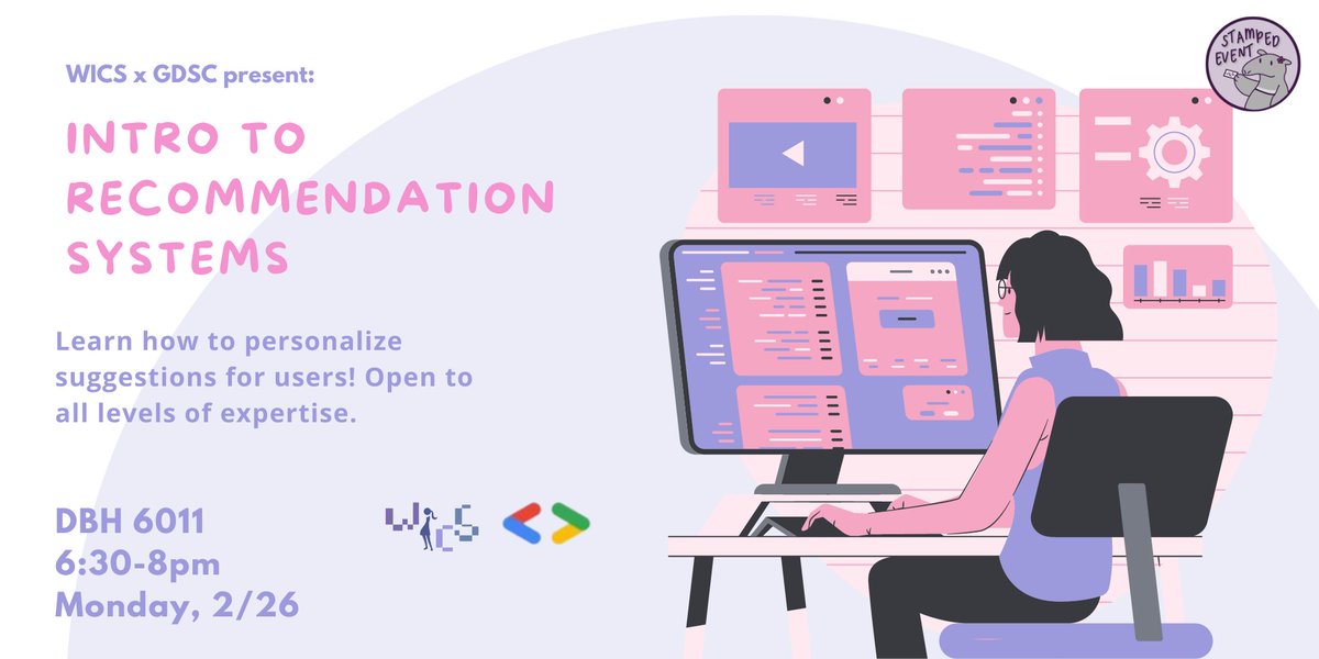 Get ready to dive into the world of recommendation systems with WICS x GDSC! 🔍 Join us for an engaging session where we'll guide you through the process of building your very own recommendation system.🛠️
RSVP: bit.ly/WICSxGDSC8
