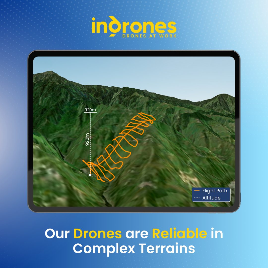 Indrones' #Sigma25 navigates across diverse terrains. Our #indigenous #drone ensures #reliability in any landscape, making it the choice for versatile applications. Explore the #performance of Sigma25 as it conquers this challenge by flying over a terrain variation of 920m.