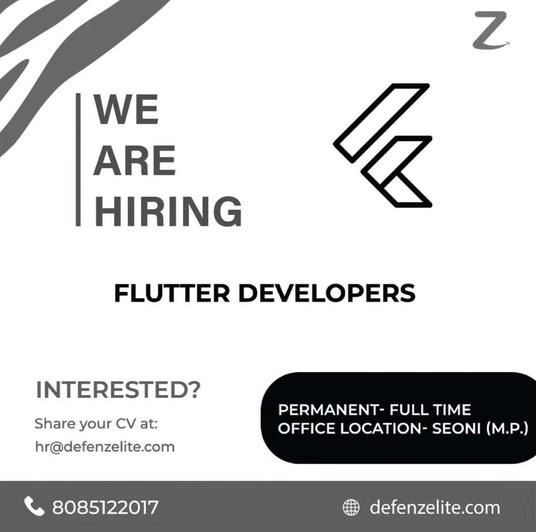 We are looking to hire a talented Flutter Developer to join our team and create innovative apps using Scalable Code that are scalable and innovative. Send your resume to hr@defenzelite.com.
#defenzelite #hiring #applynow #flutterjobs #jobseekers #recruitment