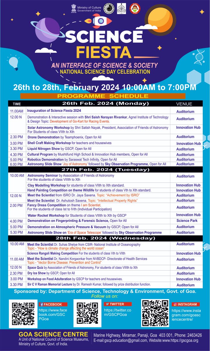 ncsmgoi's tweet photo. Invitation: 𝐒𝐜𝐢𝐞𝐧𝐜𝐞 𝐅𝐢𝐞𝐬𝐭𝐚 will be conducted by @GSCPGoa, a unit of @ncsmgoi, @MinOfCultureGoI, from February 26 to 28, 2024.
#Goa #ScienceFiesta https://t.co/Ovo7eHnhgT
