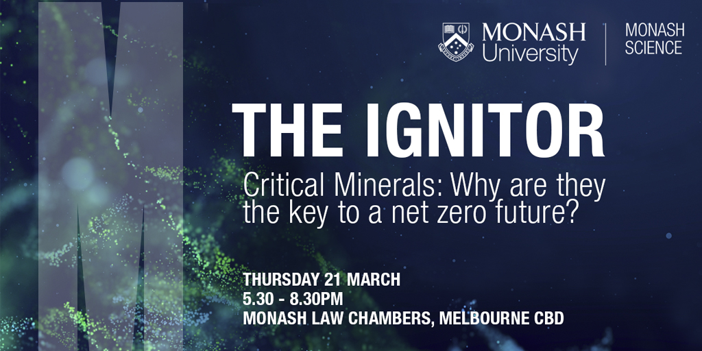 Critical minerals and a net-zero future ⛰🌏: Join us for a panel discussion involving @MonashEAE’s @ProfAndyTomkins, A/Prof @DrVanessaWong and Research Fellow Dr Rahul Ram, moderated by Alumna Mary Harris on Thursday 21 March. Register now ✍: ow.ly/Ctz850QFXM4