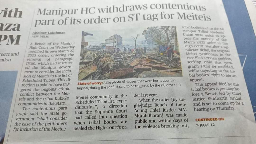 The High Court of Manipur deletes part of the order given by the then Chief Justice of the same court on #Meitei/Meetei ST status demand. @rashtrapatibhvn @BJP4India @INCIndia @arivalayam @cpimspeak @TeestaSetalvad @kclangel @VishuAdv @meipat @Polytikles @Paul_Koshy @Kautilya33…