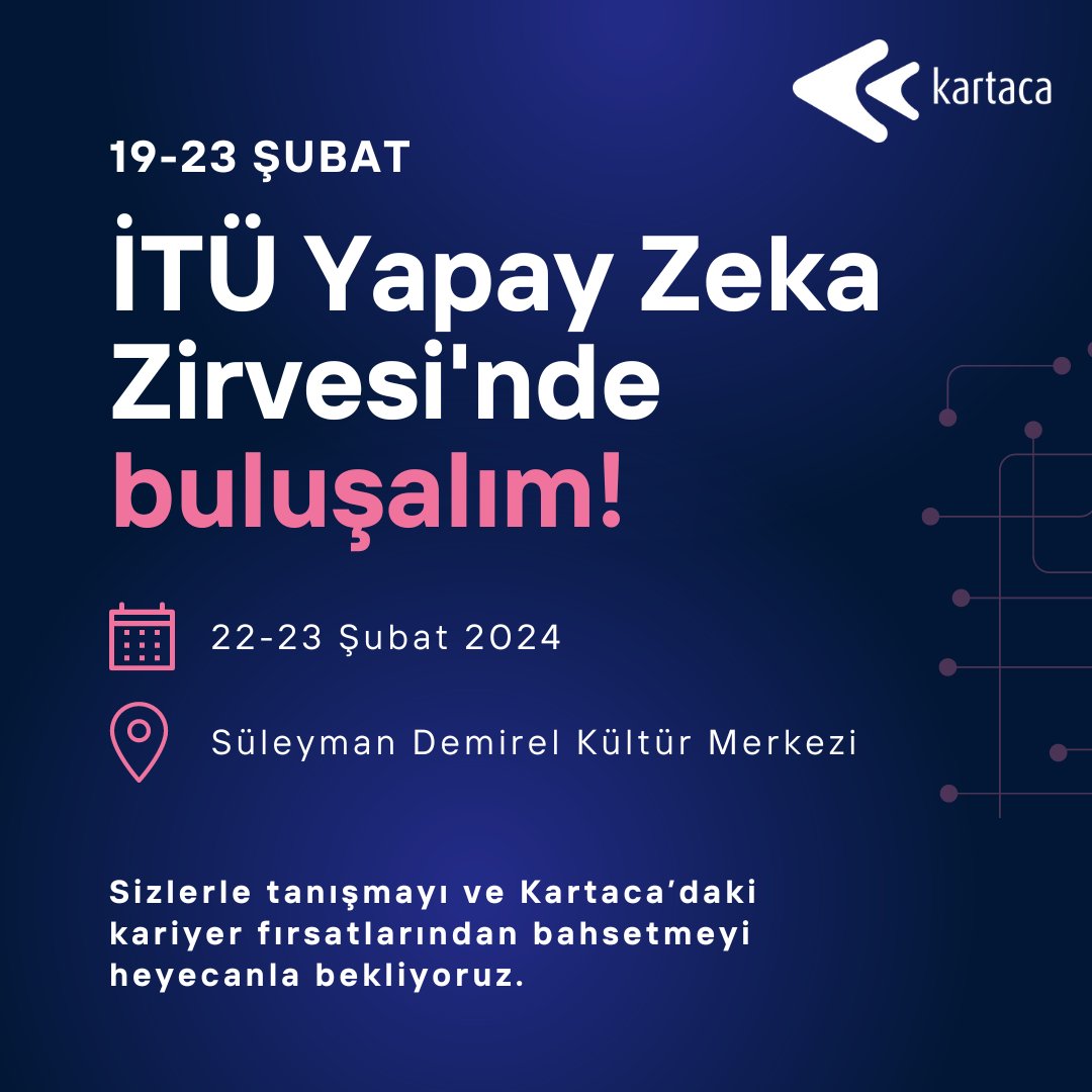 KartacaOfficial's tweet photo. Sizleri bugün ve yarın İTÜ Süleyman Demirel Kültür Merkezi'ndeki Kartaca standına bekliyoruz!
#kartaca #kartacadakariyer #kartacaçekirdektenyetişenlerprogramı https://t.co/nB2d5Xwqrc