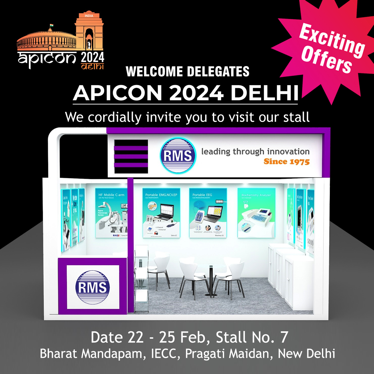 INDIA_RMS's tweet image. We are pleased to invite you all to visit our Stall 7 #APICON 2024, Bharat Mandapam, IECC, New #Delhi  from February 22 - 24, 2024.
#APICON2024 #NewDelhi #Medicare #Cardiology #Radiology #healthcare #Medical #Diagnosis #MedTwitter #ECG