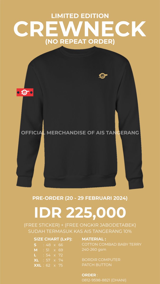 PRE ORDER CREWNECK (20 - 29 FEBRUARI 2024) IDR 225,000 Cotton Combed Baby Terry 240-260 gsm Order : 081295988821 (dhani)