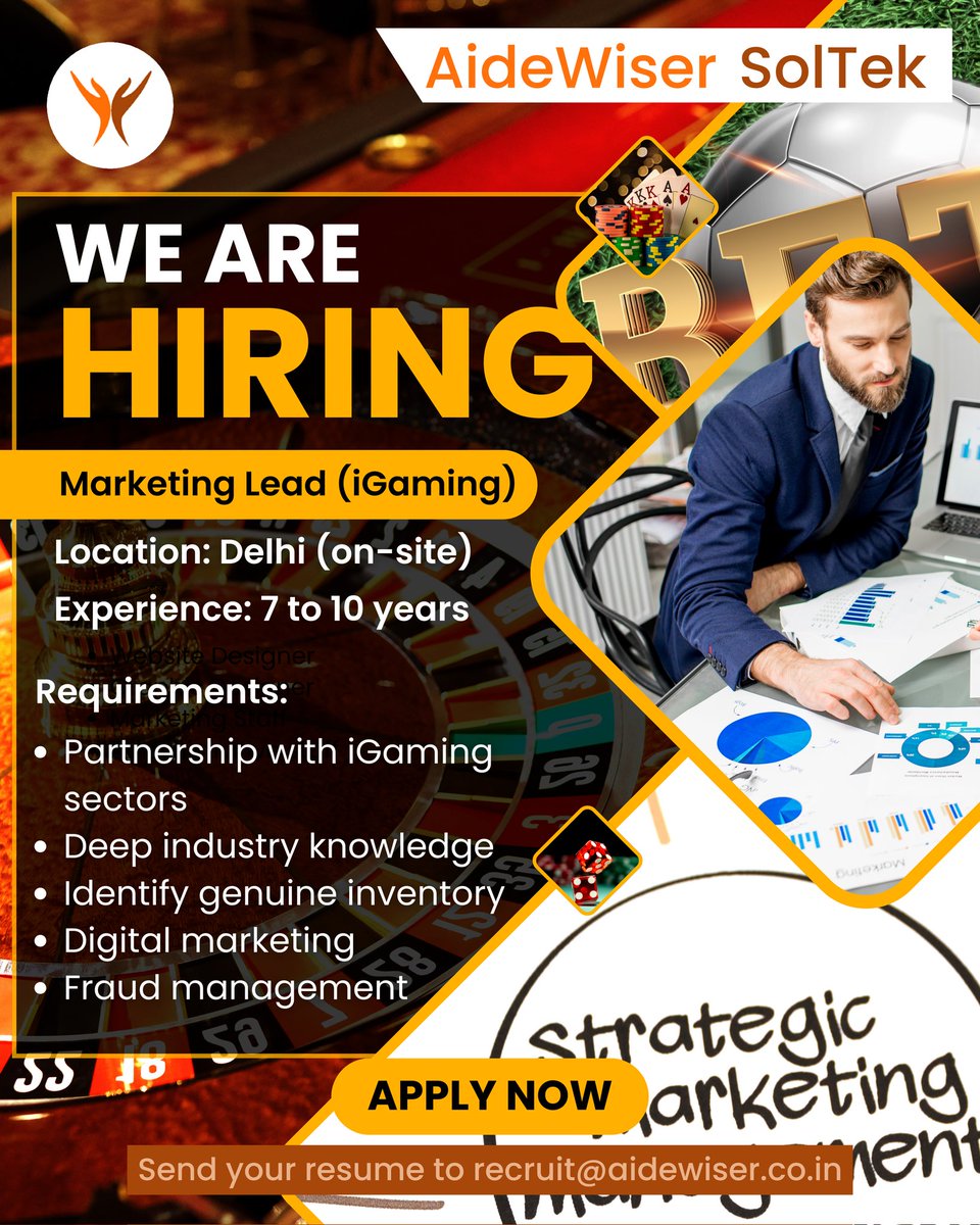 We are hiring for #Marketing Manager in iGaming.

#Recruitmentmatlabaidewiser

#Aidewiser #recruitment #hiring #jobs #jobsearch #MarketingDigital #digitalmarketing #gaming #BET #betting #poker #MarketingStrategy #rummy #casino #delhi #delhijobs #marketingjobs #FarmersProtests