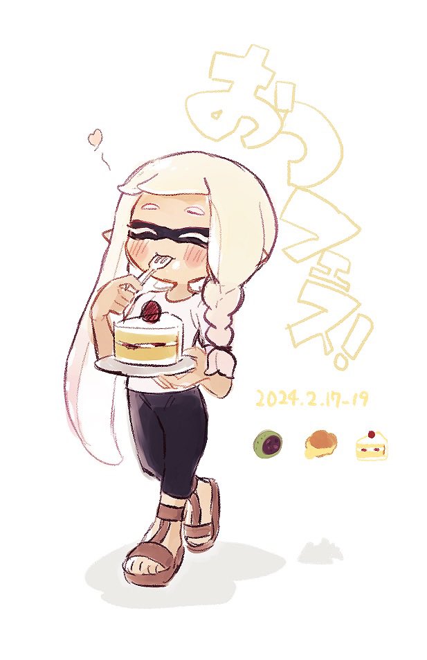 inkling ,inkling girl ,inkling player character 1girl cake food solo braid tentacle hair long hair  illustration images