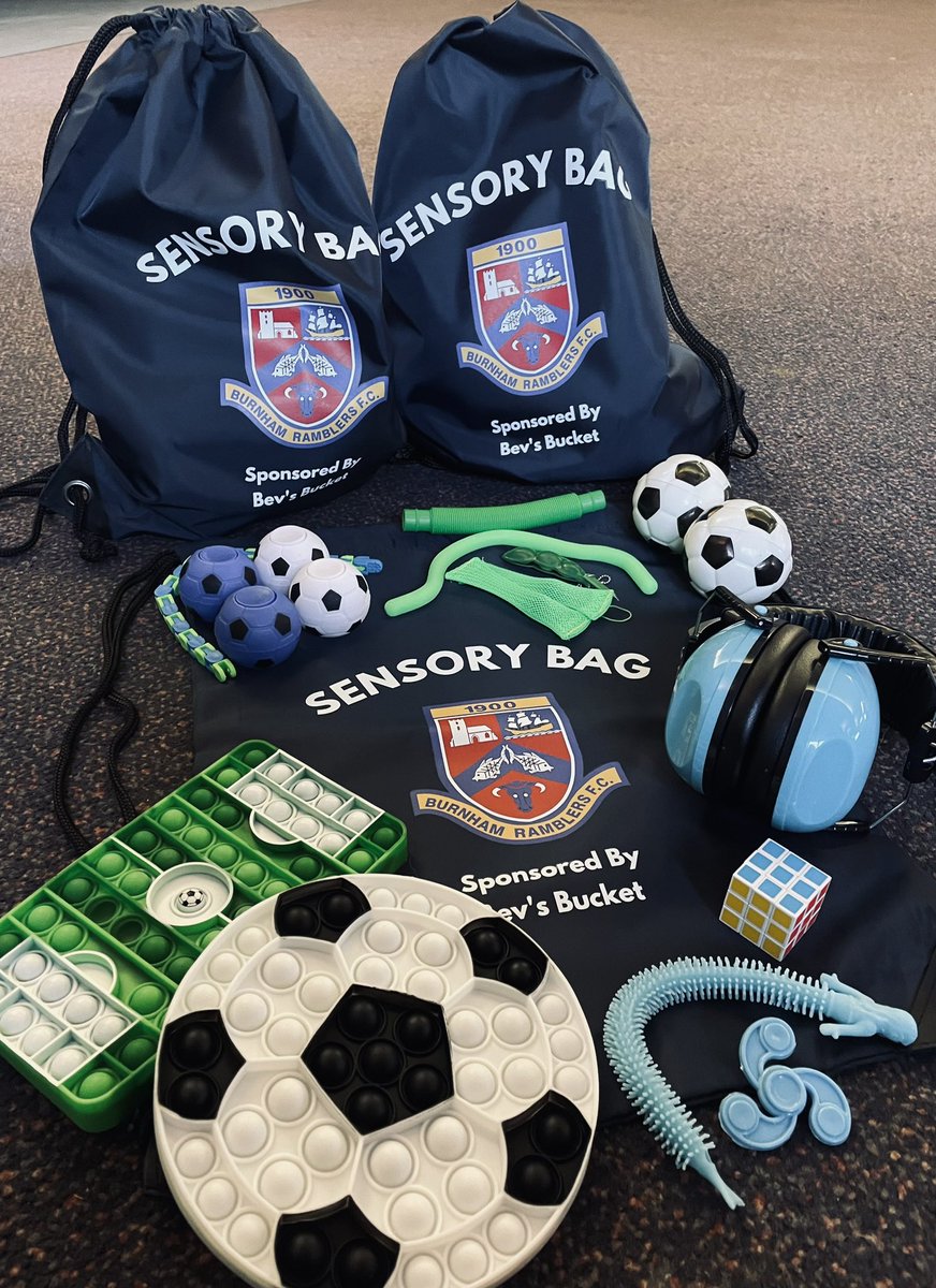 BurnhamRamFC's tweet photo. We are proud to announce that Burnham Ramblers Football Club will be providing sensory packs free of charge for hire on matchdays at Leslie Stadium. The sensory bags are designed to enhance the experience of fans who may find the atmosphere at live football more challenging ⚽️🔵 https://t.co/r8QL7mxUEJ