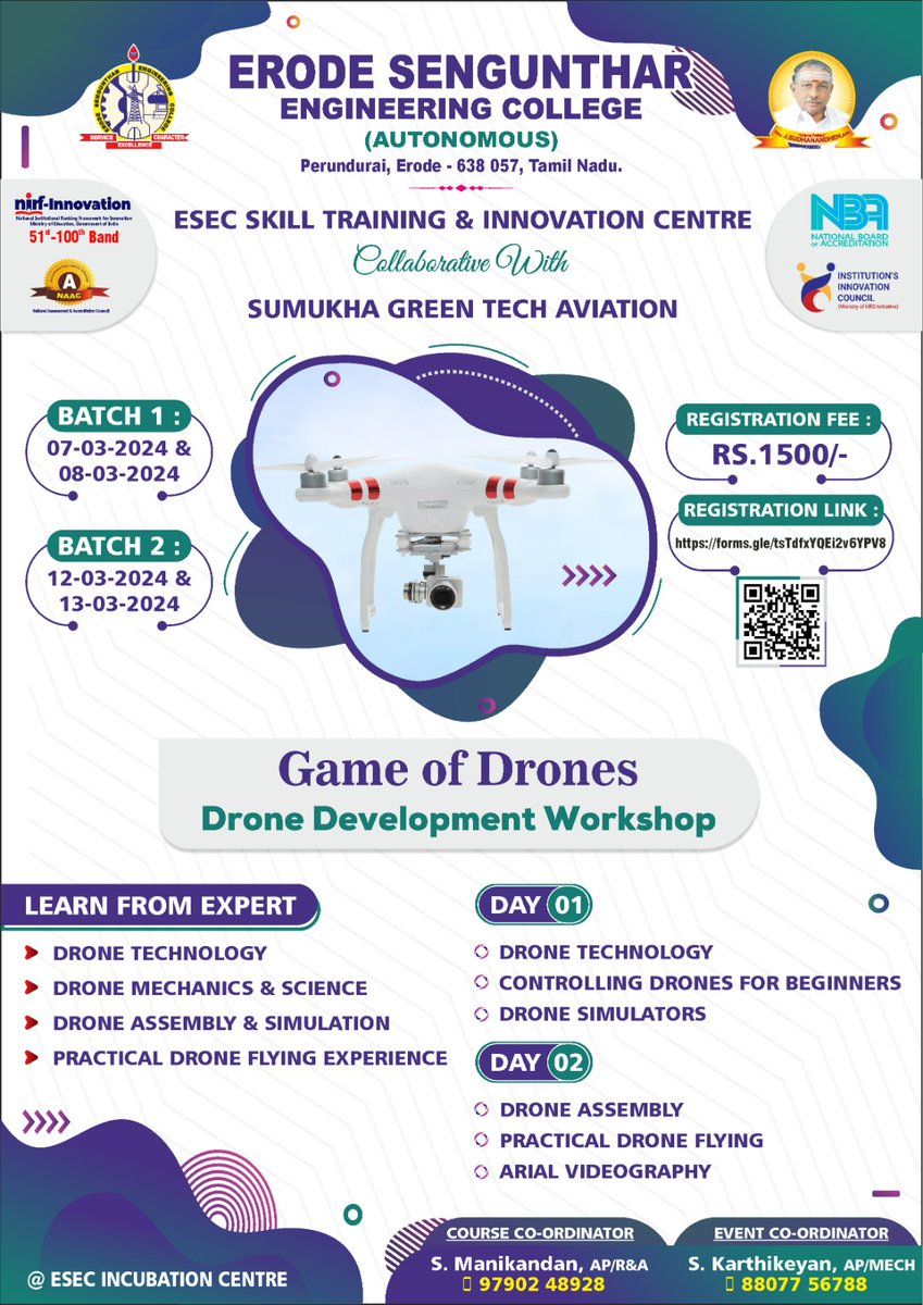 esec_india's tweet image. Get ready to experience the #DroneTechnology Live closer 🎮🛰✈🕹🤖
GAME OF DRONES - 2 Days Drone Development Workshop @ ESEC Incubation Centre 🚀
#roboticsautomation | #mechanicalengineering | #incubation | #innovation | #technicalworkshop | #engineeringcollege | #erode