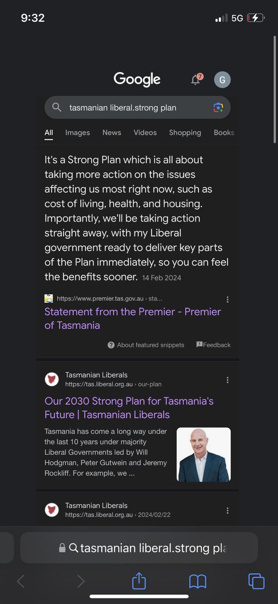 Poloone1's tweet photo. @ghigisaurus @DeanWinterMP No, it’s a Google search. I wanted to see if there was anything in the plan and it seems the plan is to ride Peter Gutwein’s coattails again. https://t.co/4F8qiMHOXq