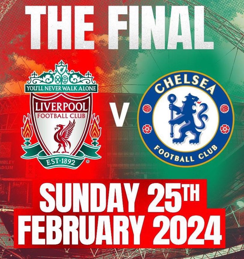 Morning reds...
Just some info for Sunday's League Cup Final...

We will open at 11.00.
Food on from 12.00 (burgers, hot dogs)
LFC merch on sale at front.

Come early if you want to secure a table.
Buckets with 12 beers for £45 on sale if you want to avoid ques(if there is any)