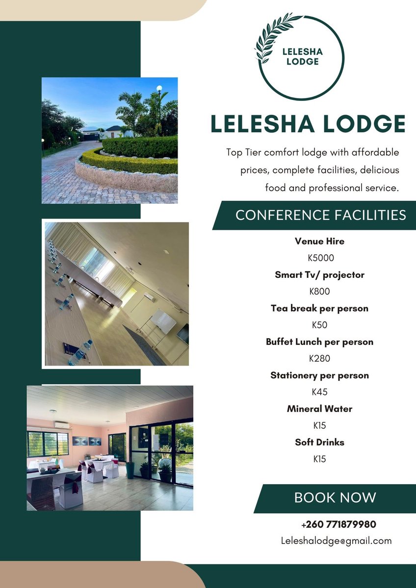 2024, amazing Accommodation, food and beverage. Come through and check out our rocking new pool for residents. 
Location: Mumbwa 
Book Now: +260771879980
Email: Leleshalodge@gmail.com