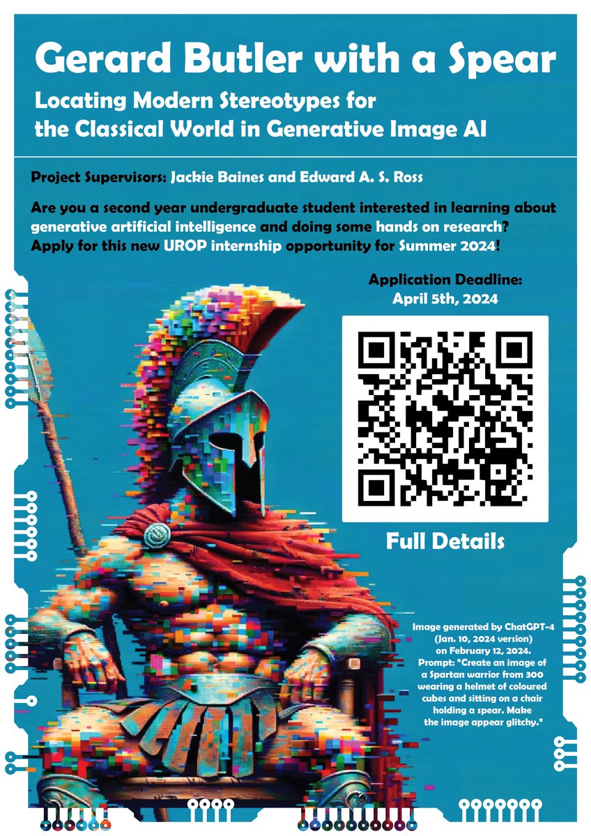 New <a href="/UniRdg_UROP/">UROP</a> internship opportunity for a second year undergraduate student! Work with Jackie Baines and <a href="/edwardasross/">Dr. Edward A. S. Ross (he/him)</a> this summer on the biases related to the classical world in generative image #AI training data. Full details are listed here: reading.ac.uk/internal/urop2…