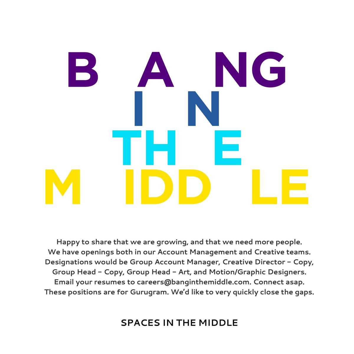 Banginthemiddle's tweet photo. We are growing and we have space for talent. #hiringalert https://t.co/jaTb4SMgum