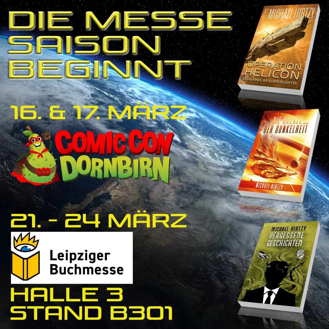Die Messe Saison beginnt und ihr findet mit (und meine Bücher) am 16. und 17. März auf der ComicCon Dornbirn und von 21. bis 24. März in Halle 3, Stand B301 auf der <a href="/buchmesse/">Leipziger Buchmesse</a> 

#buchmessen #besuchtmich #leipzig