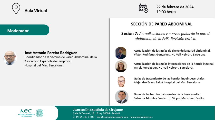 aecirujanos (@aecirujanos) on Twitter photo No os perdáis esta tarde a las 19 horas el #AulaVirtual organizada por la sección de <a href="/AecPared/">Seccion Pared AEC</a>
🙌¿¿Nos acompañas?? 👇
us02web.zoom.us/webinar/regist……
<a href="/alexbravosalva/">Alejandro Bravo Salva MD. PhD. FEBS/AWS.</a> <a href="/Mirevdg/">Mireia Vdg</a>
<a href="/smoralesconde/">Salvador Morales Conde</a> <a href="/VictRodriguesG/">Victor Rodrigues</a> No os perdáis esta tarde a las 19 horas el #AulaVirtual organizada por la sección de <a href="/AecPared/">Seccion Pared AEC</a>
🙌¿¿Nos acompañas?? 👇
us02web.zoom.us/webinar/regist……
<a href="/alexbravosalva/">Alejandro Bravo Salva MD. PhD. FEBS/AWS.</a> <a href="/Mirevdg/">Mireia Vdg</a>
<a href="/smoralesconde/">Salvador Morales Conde</a> <a href="/VictRodriguesG/">Victor Rodrigues</a>