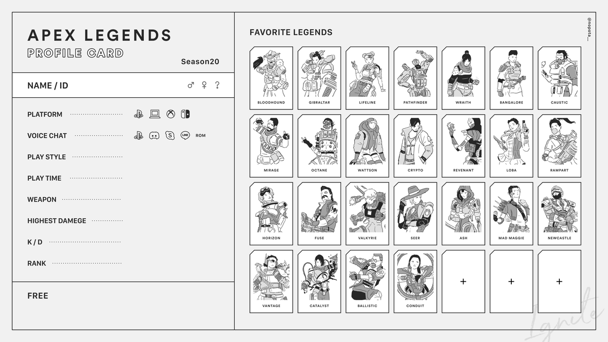 ポッポ※自己紹介お読みください シンプルなAPEX自己紹介カード、シーズン20(breakout)verです！ ご自由