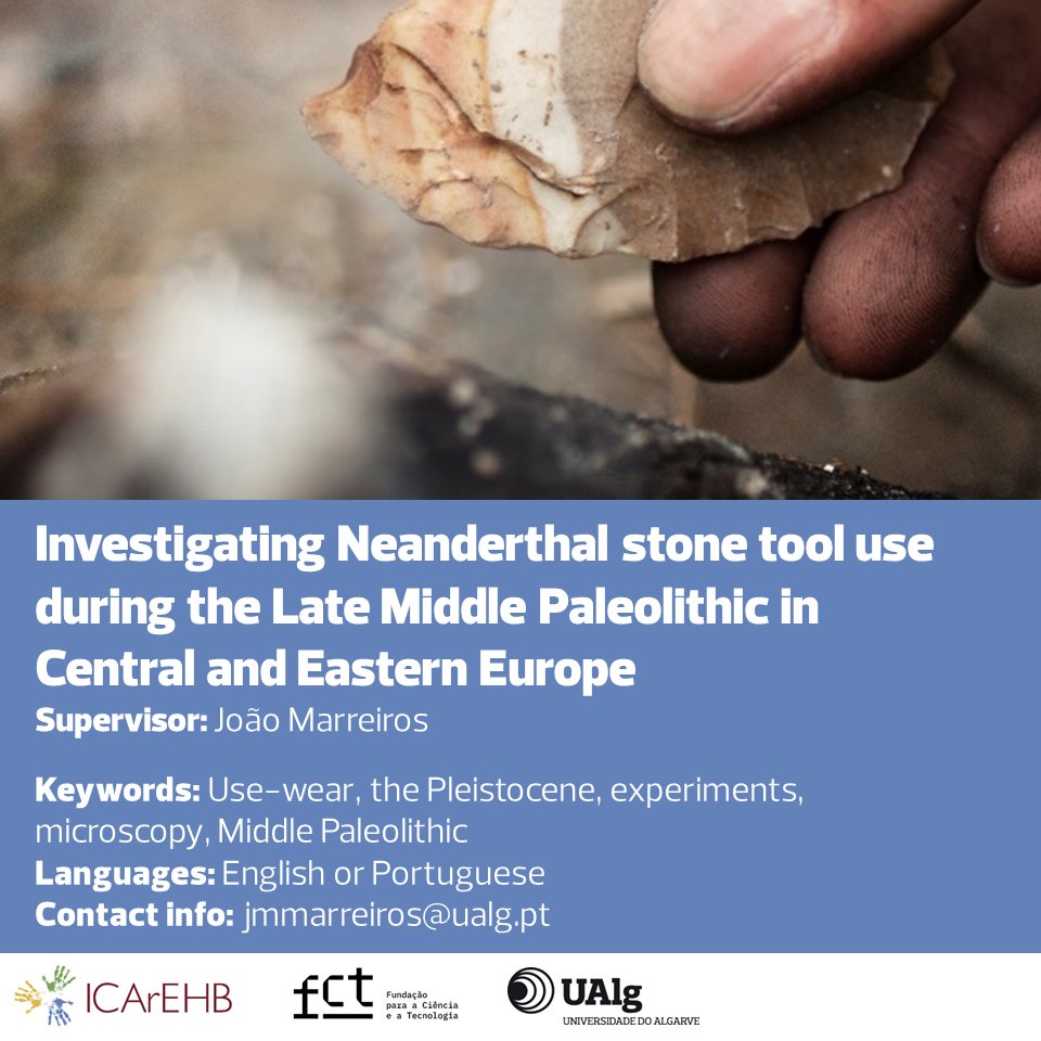 João Marreiros available to supervise 'Investigating Neanderthal stone tool use during the Late Middle Paleolithic in Central and Eastern Europe' in 2024 FCT PhD Fellowships program. 
Researcher Shannon McPherron will co-supervise.
#FCTPhDFellowships #ICArEHB #ResearchOpportunity