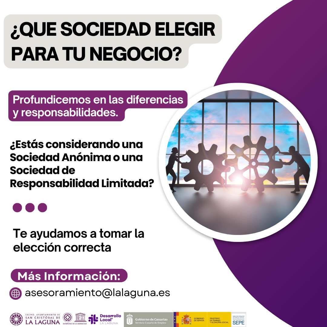 ¿Estás considerando una Sociedad Anónima o una Sociedad de Responsabilidad Limitada? Profundicemos en las diferencias y responsabilidades para ayudarte a tomar la elección correcta. 
Te esperamos en asesoramiento@lalaguna.es

#PRODAE2024 #Emprendimiento #Negocios #Innovación