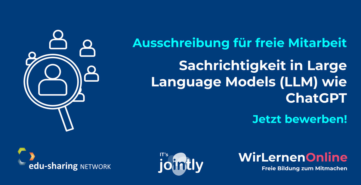 edusharing's tweet photo. #KI ExpertInnen gesucht: Wir möchten uns gerne beraten lassen und lernen, wie weit die Technologien und Forschungen schon sind, wenn es um die Sachrichtigkeit von LLM geht.
👉 https://t.co/jYMAWtqmzL
#ausschreibung #largelanguagemodel #HIRINGNOW https://t.co/oEIry95jBZ